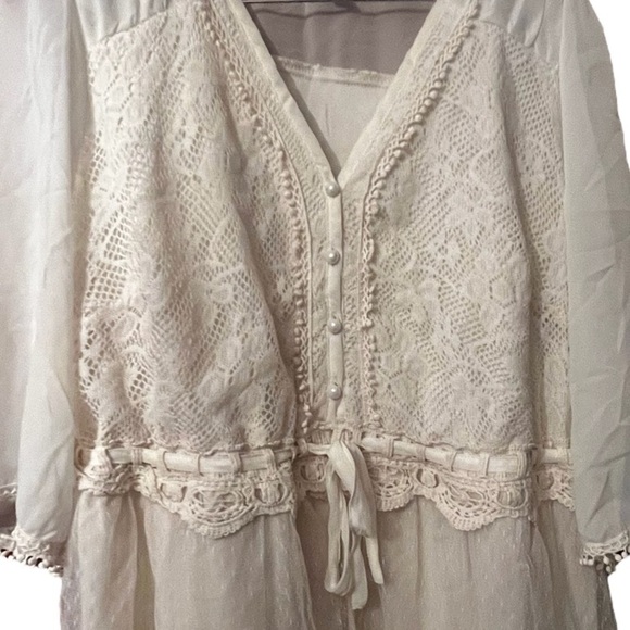 New Ultra Pink Ivory Blouse Vintage Romantic Ruffle 2X Lace - Picture 3 of 6
